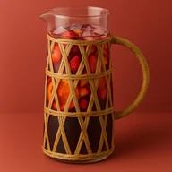 Dzbanki i imbryki - MODERN KITCHEN Dzbanek szklany 1,1L 10x8x19,5cm w oplocie boho - miniaturka - grafika 1