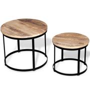 Ławy i stoliki kawowe - Dwa stoliki kawowe z surowego drewna mango, okrągłe 40 i 50 cm - miniaturka - grafika 1