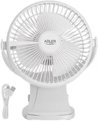 Wentylatory - Adler Rechargeable Clip-on Desk Fan AD 7342 Table Fan Baltas Diameter 15.5 cm Greičių skaičius 3 Oscillation 5 W - miniaturka - grafika 1