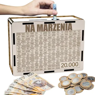 Skarbonka Wykreślana Prezent Cel 20000 Personalizacja Biała na Marzenia - Skarbonki - miniaturka - grafika 1