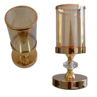 Świeczniki - Świecznik szklany metalowy z kloszem CYLINDER GLAMOUR NOWOCZESNY 28cm - miniaturka - grafika 1