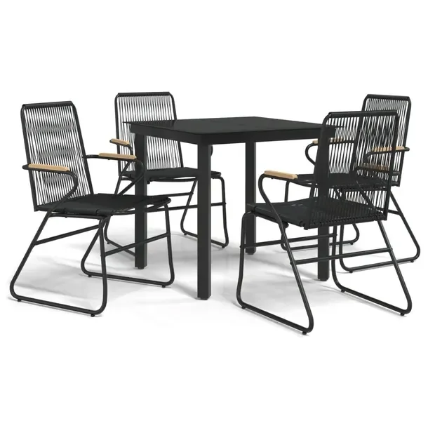 Zestaw Mebli Ogrodowych z Rattanu PVC i Stalową Ramą, Czarny, Stół 80x8