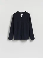 Swetry męskie - Reserved - Longsleeve henley - granatowy - miniaturka - grafika 1