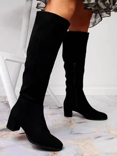 Kozaki zamszowe damskie na słupku ocieplane czarne Sergio Leone KZ273 - Kozaki damskie - miniaturka - grafika 1