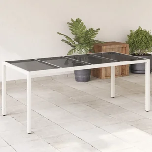 Stół ogrodowy ze szklanym blatem, biały 190x90x75 cm, rattan PE - Stoły ogrodowe - miniaturka - grafika 1