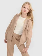 Bluzy dla dziewczynek - 4F Bluza dresowa rozpinana z kapturem dziewczęca - beżowa 122 (6-7 lat) - miniaturka - grafika 1