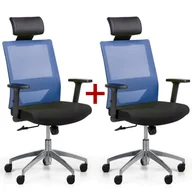 Fotele i krzesła biurowe - B2B Partner Krzesło biurowe z oparciem z siatki WOLF II, regulowane podłokietniki, aluminiowy krzyżak, 1+1 GRATIS, niebieskie 407070 - miniaturka - grafika 1