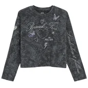 Bluzki dla dziewczynek - Cool Club, Bluzka dziewczęca z długim rękawem, crop top, czarna - miniaturka - grafika 1