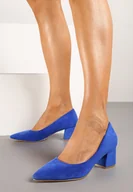 Czółenka - Niebieskie Czółenka Czółenka na Obcasie ze Skórzaną Wkładką Valaria - miniaturka - grafika 1