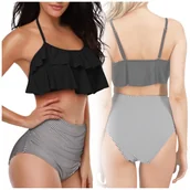 Stroje kąpielowe - STRÓJ KOSTIUM KĄPIELOWY BIKINI DWUCZĘŚCIOWY WYSOKI STAN PASKI WYSZCZUPLA M - miniaturka - grafika 1