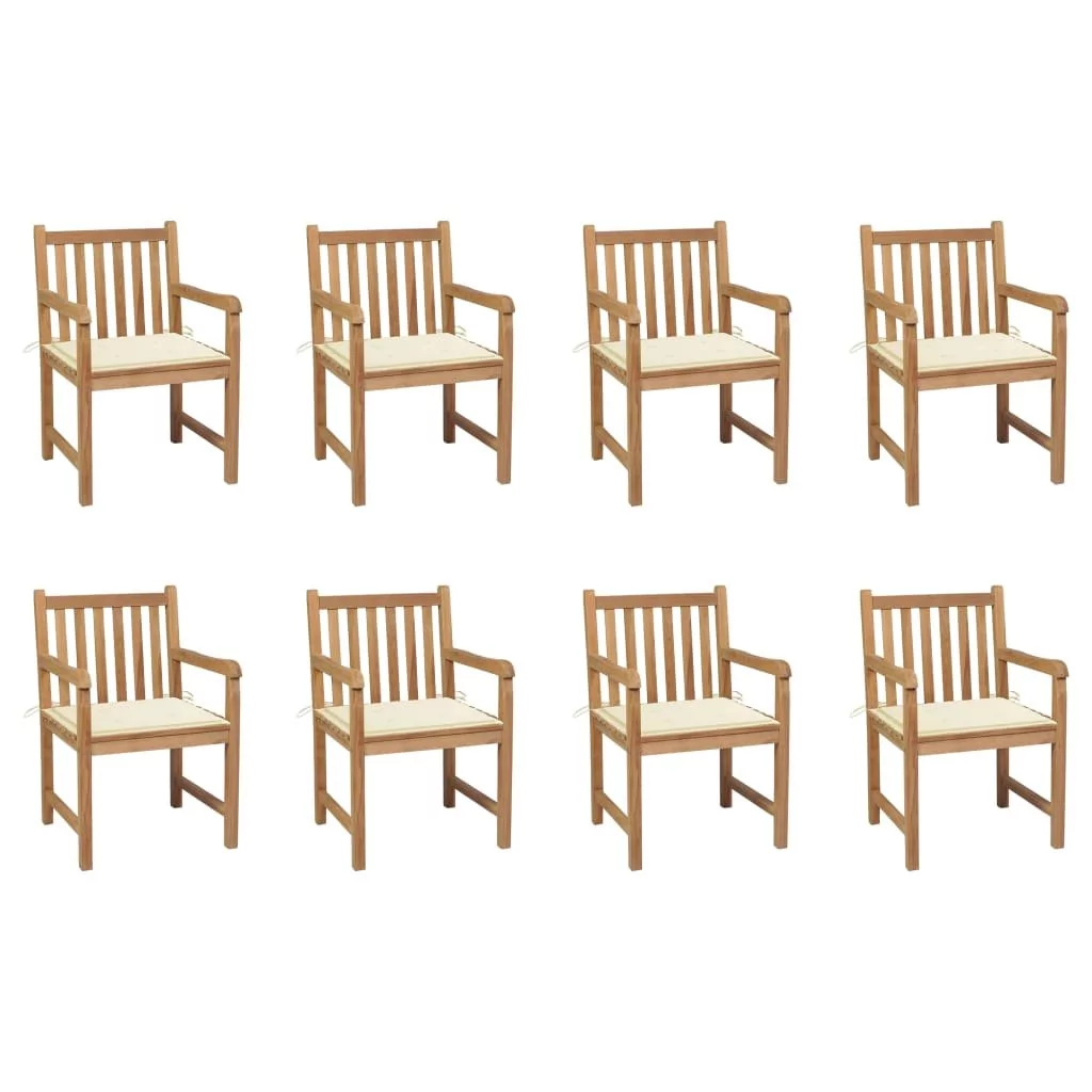 vidaXL Lumarko Krzesła ogrodowe 8 szt., z kremowymi poduszkami, drewno tekowe! 3073060