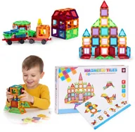 Klocki - Klocki magnetyczne konstrukcyjne domek autko przyczepka 106 elementów - miniaturka - grafika 1