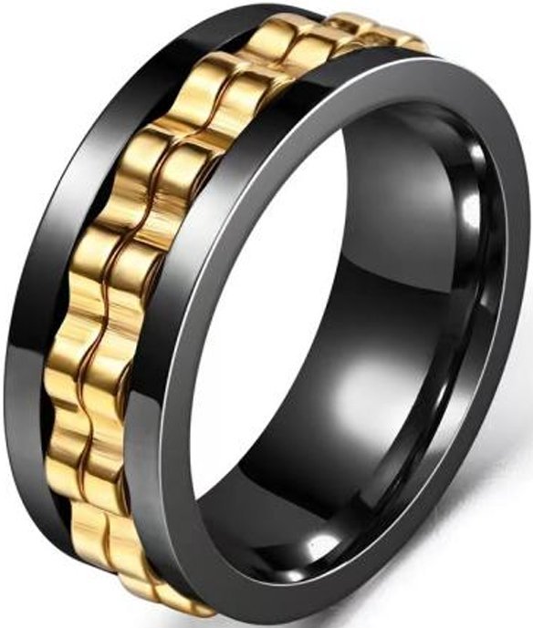 Czarny Złoty Pierścionek Antystresowy Anxiety Ring Stal Chirurgiczna Stres