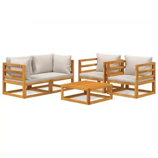 5-cz. ogrodowy zestaw wypoczynkowy, jasnoszare poduszki, drewno vidaXL - Meble ogrodowe - miniaturka - grafika 3