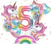Urodziny dziecka - Balony na 5 urodziny JEDNOROŻEC Zestaw 10 Balonów foliowych CYFRA 5 - 70cm - miniaturka - grafika 1