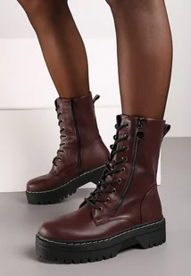 Bordowe Botki Typu Workery na Grubej Podeszwie z Ozdobnym Suwakiem Tirifra - Botki damskie - miniaturka - grafika 1