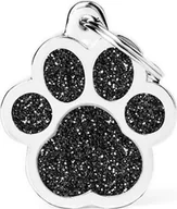 Odblaski i adresówki - Zawieszka Adresówka Identyfikator z grawerem dla psa i kota duża łapka czarna glitter - miniaturka - grafika 1