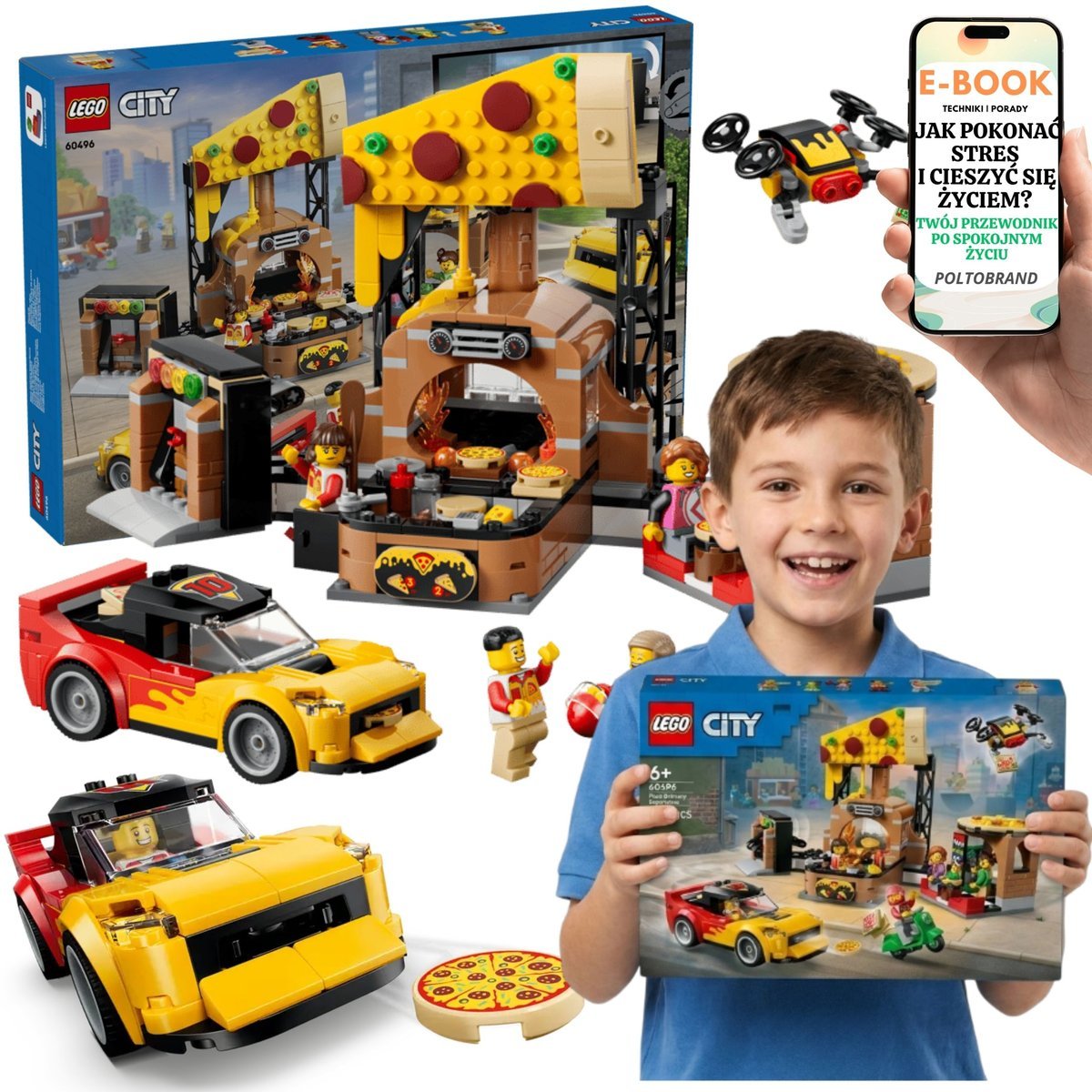 LEGO City Pizzeria Dostawa Pizzy Samochód Dron (60496) + E-BOOK-1