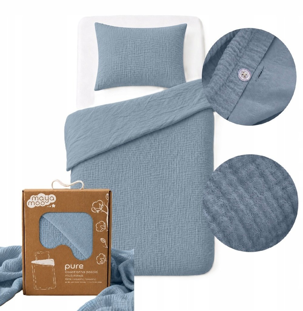 Pościel muślinowa 90x120 dziecięca - dwuwarstwowy muślin 140g/m2 + bawełna