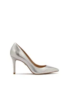 Czółenka - Srebrne skórzane czółenka minimal - miniaturka - grafika 1