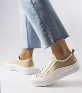 Trampki damskie - Beżowe trampki na platformie Alfianello -39 - miniaturka - grafika 1