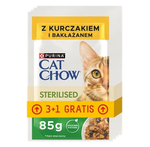 CAT CHOW Sterilised Karma dla kotów z kurczakiem i bakłażanem w sosie 4x85g (3+1 GRATIS) - Mokra karma dla kotów - miniaturka - grafika 1
