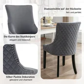 Krzesła - Zestaw 6 krzeseł do jadalni Flieks, krzesła kuchenne z nogami z litego drewna, tapicerowane krzesło do jadalni z oparciem, krzesło z aksamitnym obiciem, szare - miniaturka - grafika 1