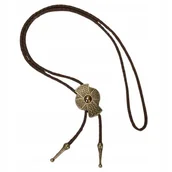 Krawaty i muchy męskie - BOLO KRAWAT Kowbojski western TEXAS rzemyk złoto KRZYŻ TYGRYSIE OKO KAMIEŃ - miniaturka - grafika 1