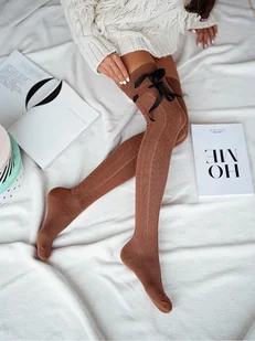 Zakolanówki Bawełniane Ażurowe Warkocz Ze Wstążką-37-41 - Skarpetki damskie - miniaturka - grafika 1