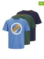 Koszulki męskie - Jack & Jones Koszulki (3 szt.) w kolorze błękitnym, oliwkowym i granatowym - miniaturka - grafika 1