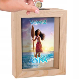 SKARBONKA DREWNIANA NA PIENIĄDZE VAIANA MOANA 2 BAJKA PREZENT DLA DZIECKA - Skarbonki - miniaturka - grafika 1
