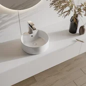 Umywalki - Umywalka nablatowa okrągła z białej ceramiki - 40 cm - DARINI - miniaturka - grafika 1