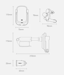 Baseus 5w1 elektrycznie zamykany uchwyt samochodowy bezprzewodowa ładowarka Qi 10 W + ładowarka samochodowa + 2 mocowania + kabel micro USB srebrny (WXHW01-B0S) - Ładowarki samochodowe - miniaturka - grafika 23