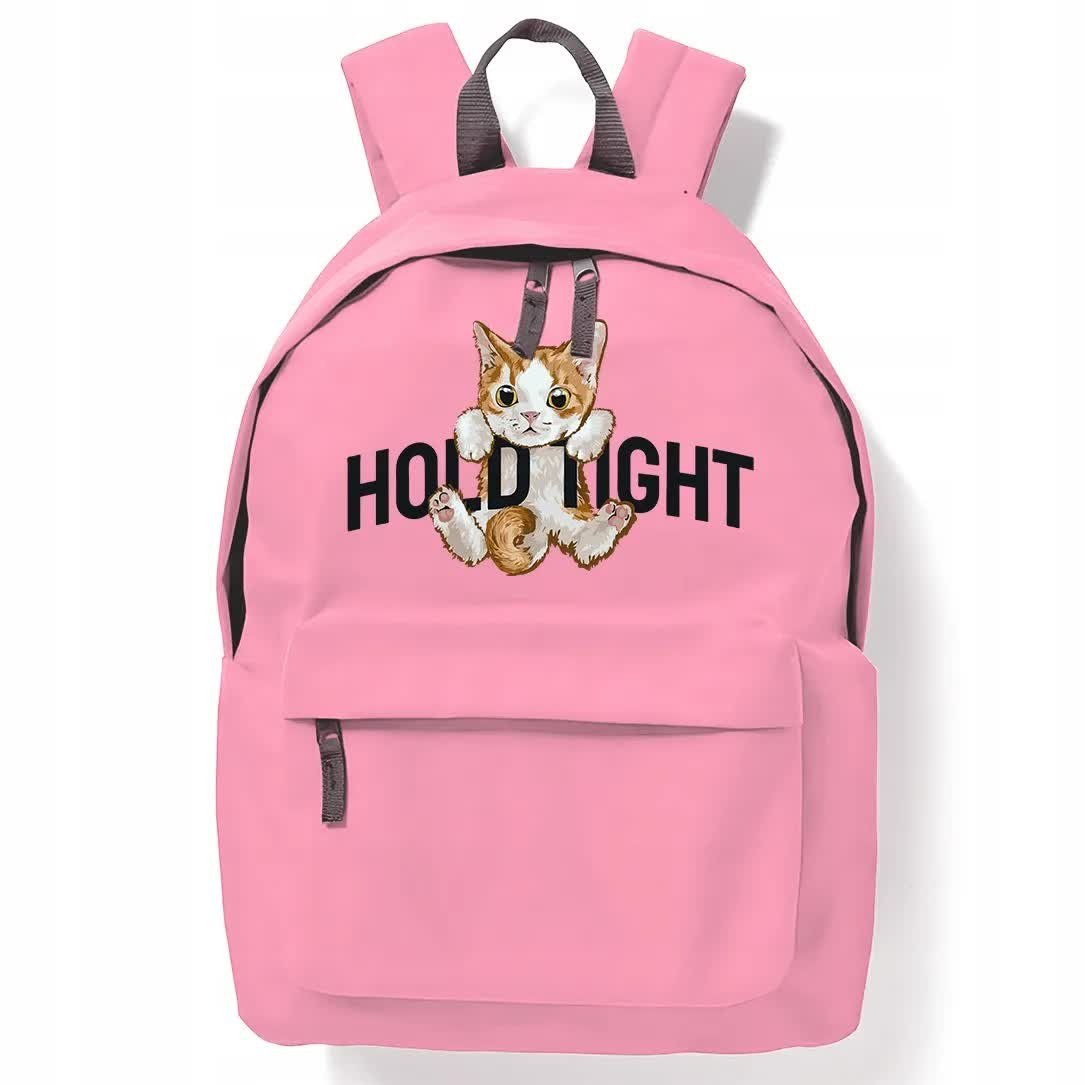 RÓŻOWY PLECAK Dziecięcy Do Szkoły Na Siłownię HOLD TIGHT CAT Ciekawe Wzory