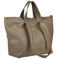 Torebki damskie - VEZZE Torba skórzana shopper bag taupe brąz złote okucia na ramię i do ręki - miniaturka - grafika 1