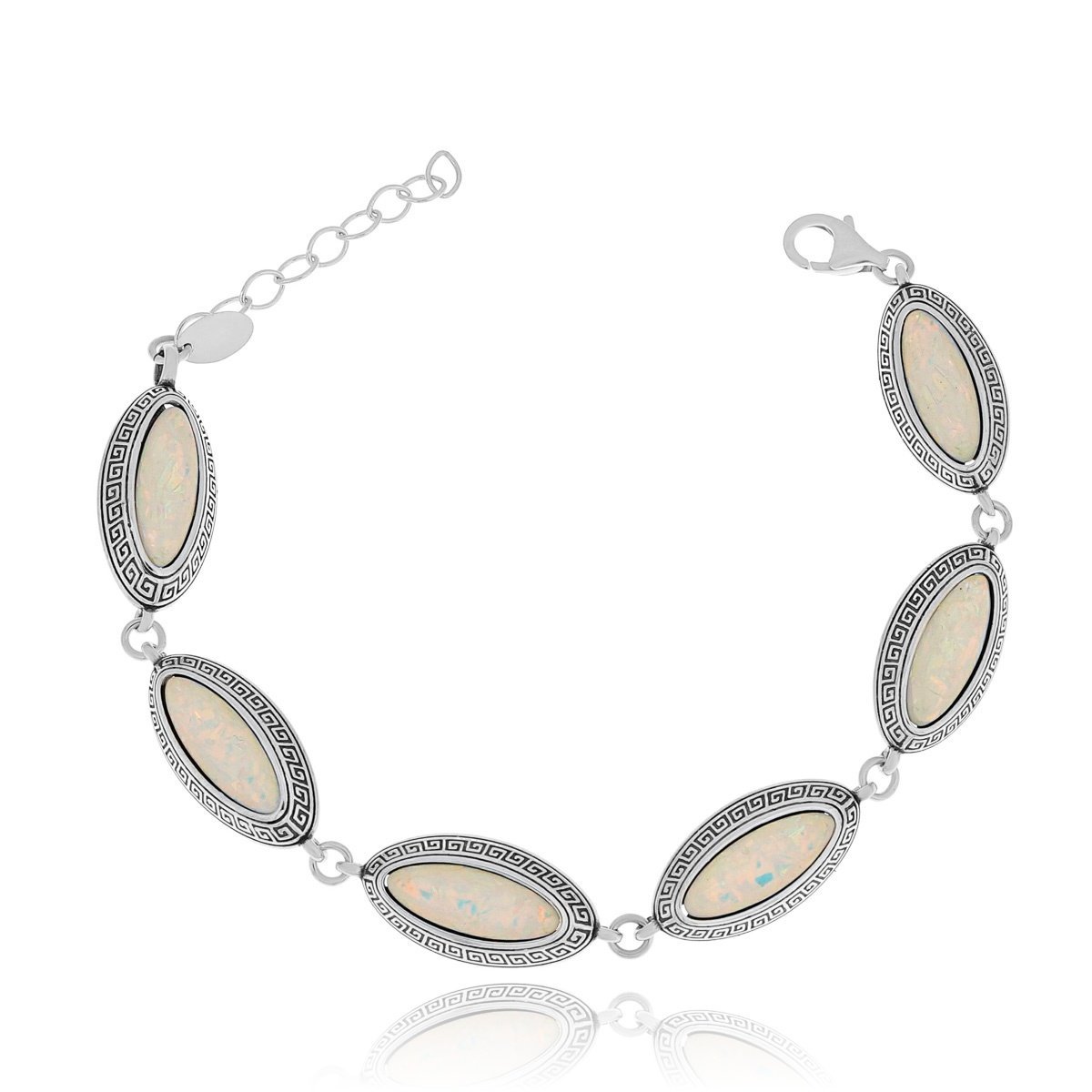 Srebrna bransoletka z białym opalizującym kamieniem 18 cm pr. 925