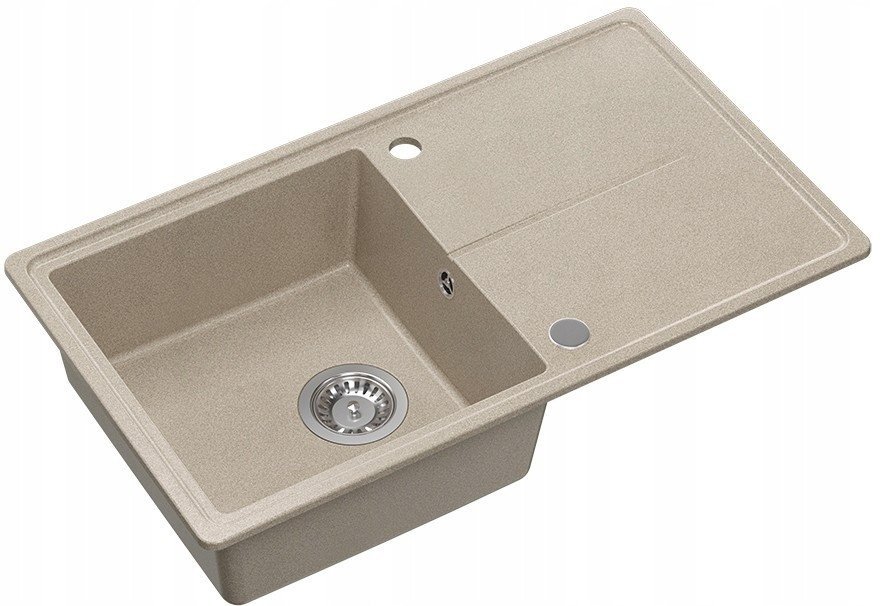 Quadron TONY 111 GraniteQ zlewozmywak granitowy river sand beż 1-komorowy z/o 78x45x18,5, z syfonem i zaślepką stal szlachetna