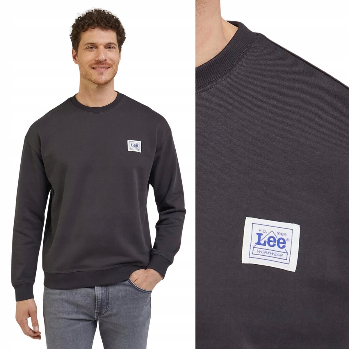 Lee WORKWEAR Washed Black LUŹNA CZARNA BLUZA MAŁE LOGO RELAXED FIT M