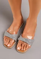 Klapki i japonki damskie - Srebrne Klapki z Paskiem Ozdobionym Cyrkoniami Narlico - miniaturka - grafika 1