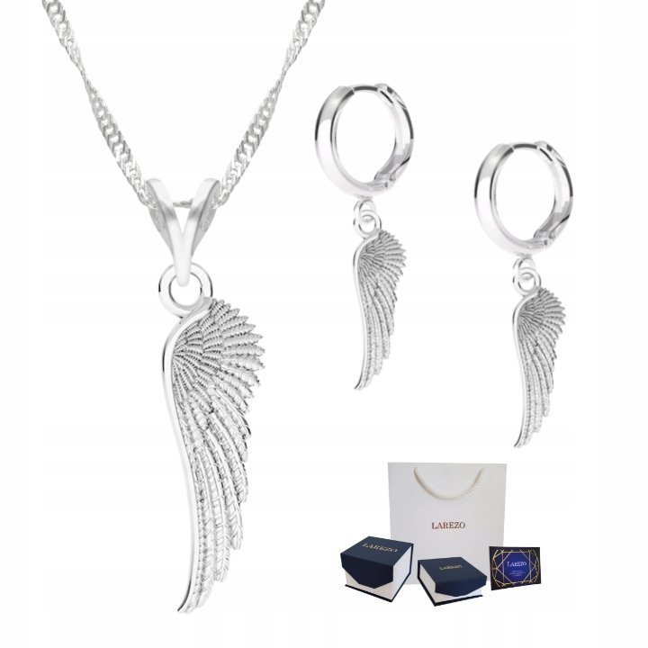 Naszyjnik + kolczyki skrzydełka srebro 925 Zestaw
