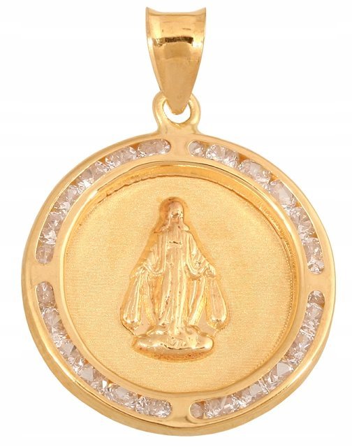 ZŁOTY Medalik 585 1.46 g Cyrkonie Prezent Urodziny Grawer