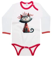 Body dla niemowląt - Body dziecięce Szary Kot Kotek Ubrany W Lampki Choinkowe Święta 98/104 - miniaturka - grafika 1