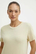 Koszulki sportowe damskie - The North Face t-shirt bawełniany damski kolor beżowy NF0A87DJ3X41 - miniaturka - grafika 1