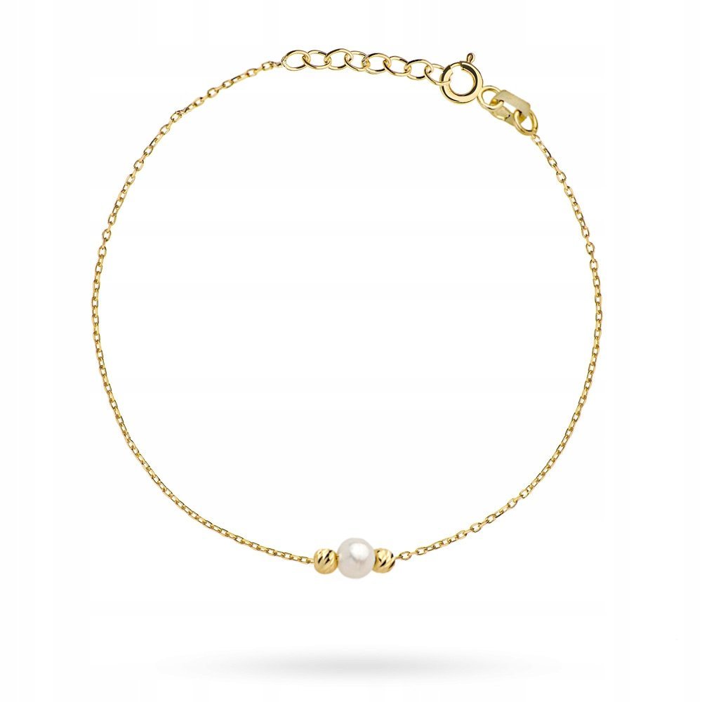 Bransoletka złota z perłą 585 i diamentowanymi KULKAMI 0.74g PERŁA 19cm