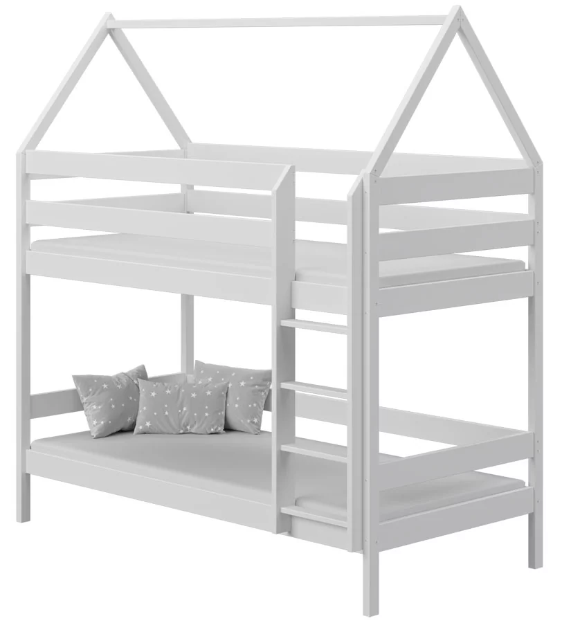 Białe piętrowe łóżko domek do dziecięcej sypialni - Zuzu 3X 180x80 cm