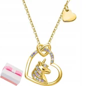 Biżuteria dla dzieci - ZŁOTY NASZYJNIK JEDNOROŻEC SERCE ŁAŃCUSZEK DLA DZIEWCZYNKI SREBRO 925 - miniaturka - grafika 1