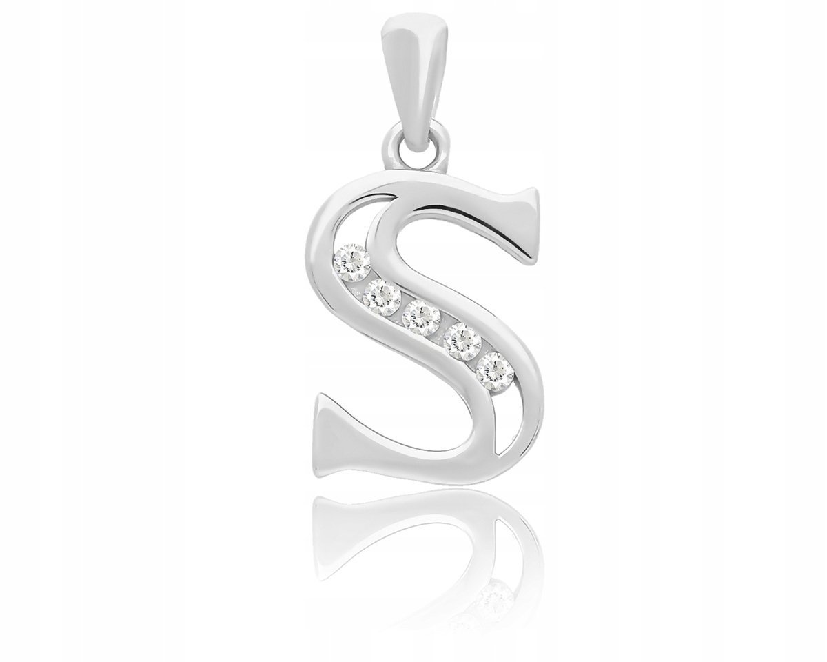 Srebrna Literka S Zawieszka Damska z Cyrkoniami 925 Wisiorek Na Łańcuszek