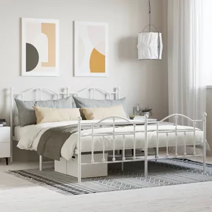 Metalowa rama łóżka z wezgłowiem i zanóżkiem, biała, 160x200 cm Lumarko! - Inne meble do sypialni - miniaturka - grafika 1