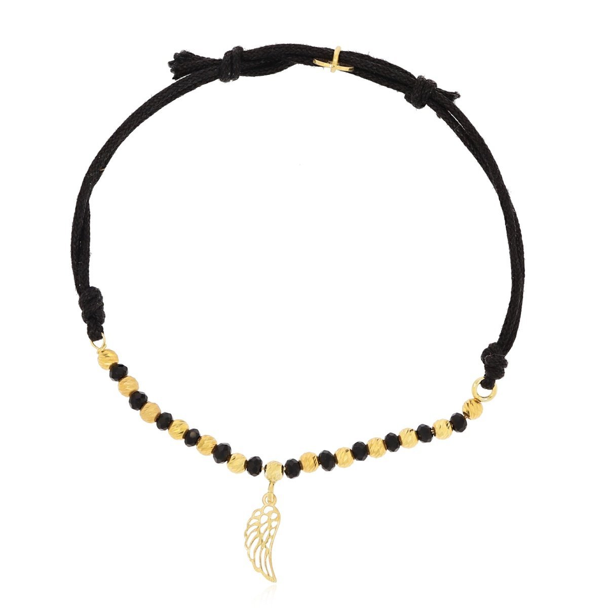 Pozłacana bransoletka czarny sznurek ze skrzydełkiem