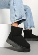 Śniegowce damskie - Czarne Śniegowce na Grubej Podeszwie Ozdobione Przeszyciami Stinora - miniaturka - grafika 1